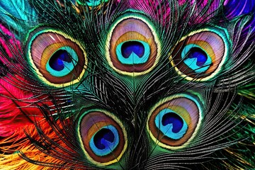 Obraz premium Vibrant Ethereal Peacock Feathers and Colorful Wings Isolated Background