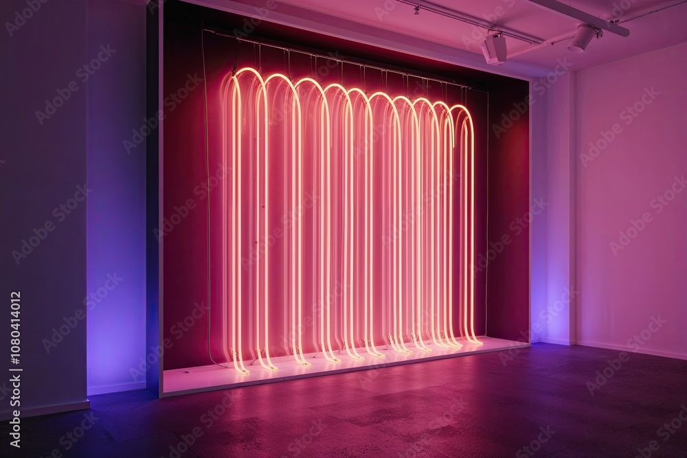 Aufkleber three dimensional neon display with glowing cascading arcs in a luminous void