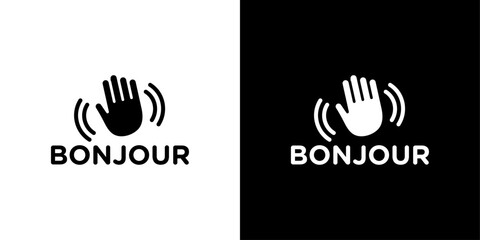 Bonjour text with hand wave icon linear logo isolated © student