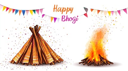 Happy Bhogi festival vector illustration. festive wood bonfire. Telugu festive.illustration