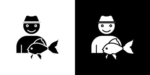 Fisherman with fish icon linear logo isolated