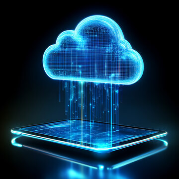  holographic cloud computing icon above the tablet, digital technology concept