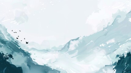 Fototapeta premium Majestic Misty Mountain Peaks in Traditional Chinese Ink Wash Landscape Painting Style