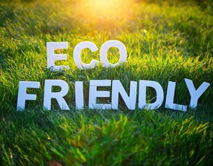 The words eco-friendly spelling out in white brick against a grassy background.