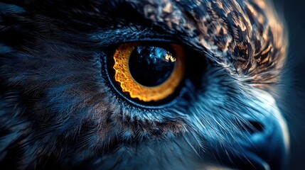 Close-up of a majestic owl's striking eye