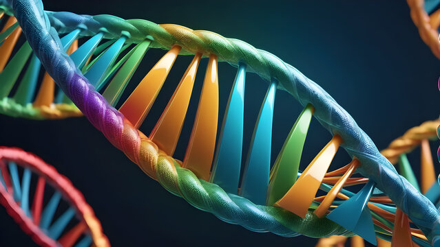 3D illustration DNA helix on blue background. 3D rendering