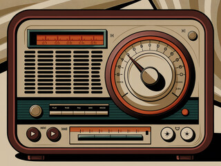 Fototapeta premium Retro radio illustration with vintage dials and classic design elements