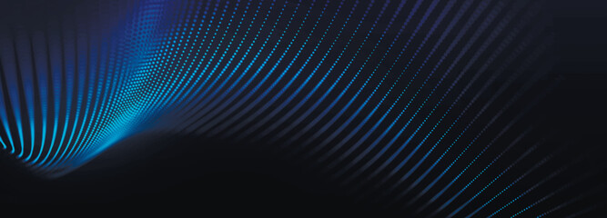 Digital technology background. Dynamic wave of glowing points. Futuristic background for presentation design. 3d Widescreen. Vector illustration.