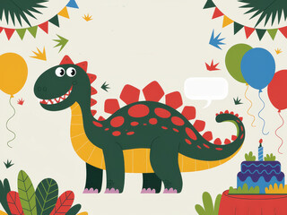 Colorful dinosaur birthday party with balloons and cake