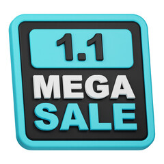 1.1 mega sale 3d icon isolated on the white background