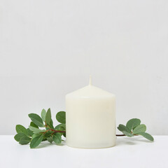 aroma candle close-up on white background beautiful background for spa, Al Generation	