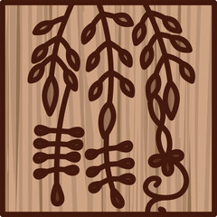 木彫り正方形ミニ花札　卯月　藤　4月　藤のカス