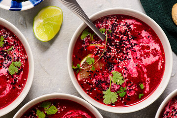 Warming Cream of Beet Soup with Ginger, Lime and Cilantro