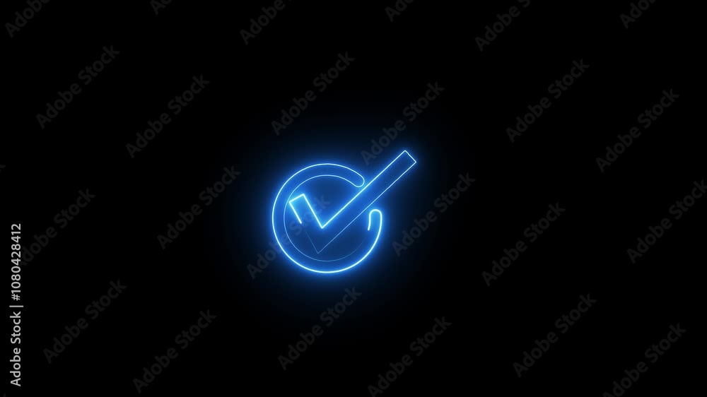 Poster animated tick button linear icon. check mark. selecting, accepting action. approval process. round g