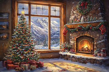 Elegant Living Room Decorated for Christmas with Gifts and Tree,  christmas-tree