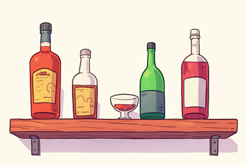 Naklejka premium Colorful Alcoholic Drinks on a Wooden Shelf