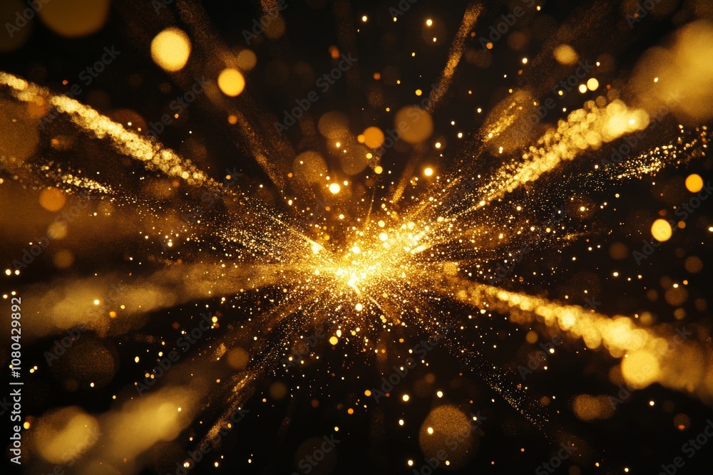 Aufkleber dynamic golden fireworks with glowing particles and explosive sparks on a black background