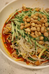 Close-up of spicy and delicious cold pork offal, traditional Chinese dish