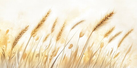 Fototapeta premium Artistic watercolor depiction of golden wheat stalks against a gentle pastel backdrop, capturing the essence of nature and tranquility.