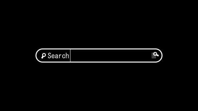 search box, search bar, search bar animation, searching, search field. Animation of the appearance of a blank search input field with the magnifying glass icon on which an arrow-shaped cursor with .