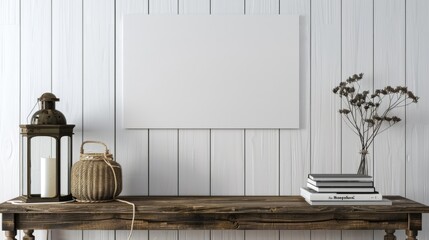 Blank poster mockup cozy room interior design minimalist space close-up presentation concept