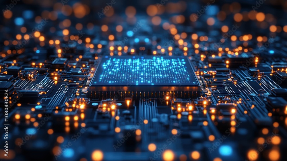 Poster abstract close-up of a circuit board with glowing lights.