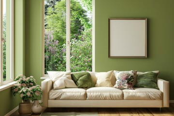 Relaxing living room design home interior photo green environment cozy view comfort and style