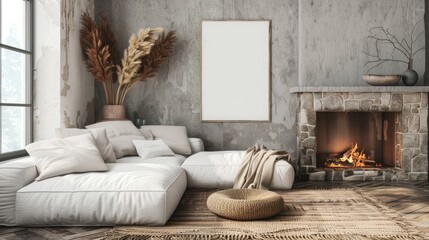 Cozy scandinavian farmhouse living room rustic retreat interior design relaxing atmosphere warm ambiance minimalist style