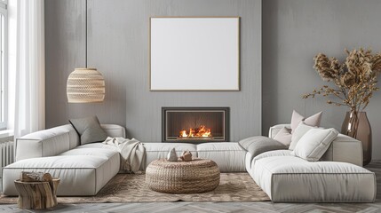 Cozy scandinavian farmhouse living room modern home interior design relaxing ambiance stylish viewpoint tranquil concept