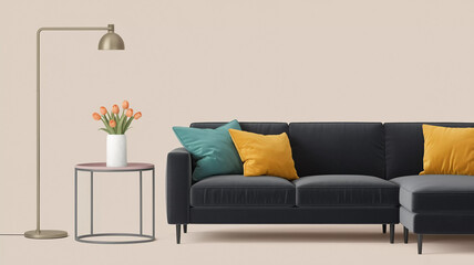 Minimalist Interior Design Featuring Floor Lamp and Tulip Decor
