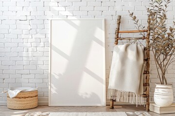 Blank poster mockup modern interior photography bright space close-up view creative design
