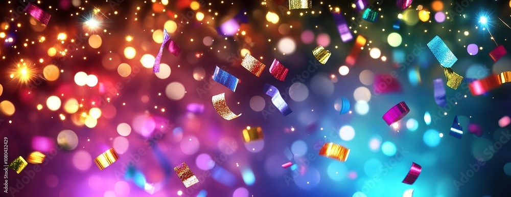 Poster golden festive bokeh with glowing particles and warm lights.