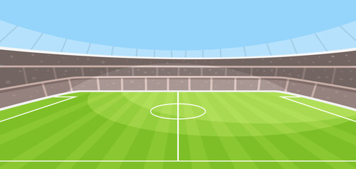 A soccer stadium interior showing the green field and stands. Vector illustration © GN.STUDIO