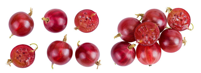 Red gooseberry isolated on white background. Top view. Flat lay.