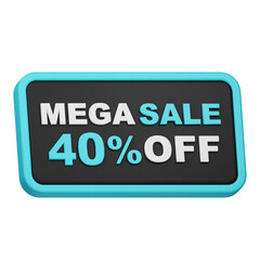 mega sale 40% off 3d icon isolated on the white background