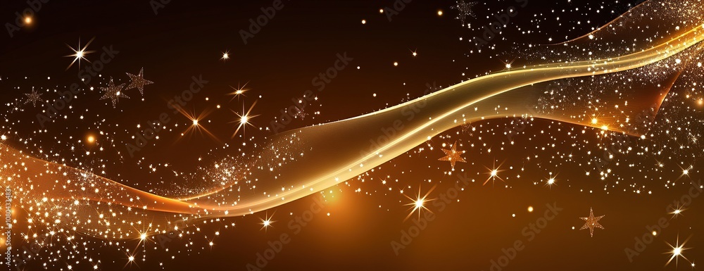 Poster golden starry abstract background with flowing sparkles.