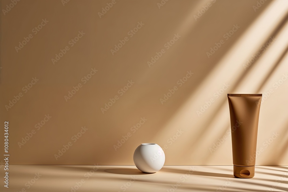 Poster minimalist beige abstract background with soft shadows and lighting for product display