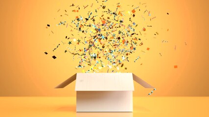The box opens and colored confetti floats up