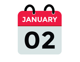 January 2 Calendar Day or Calender Date for Deadlines or Appointment. calendar date icon on white background