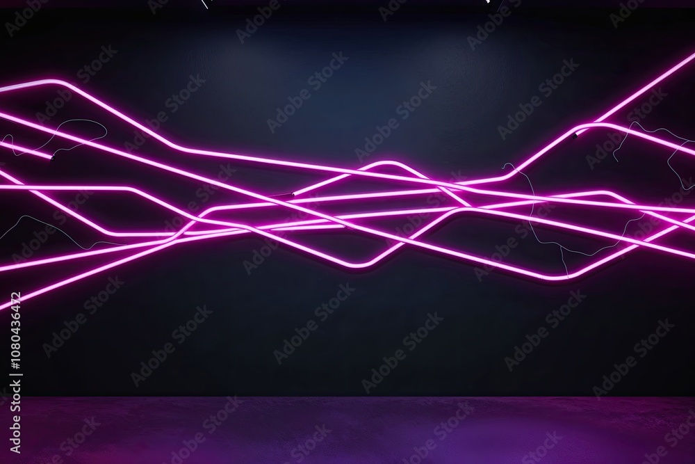 Poster dynamic 3d neon graphics with twisting lines and electric energy on deep black background