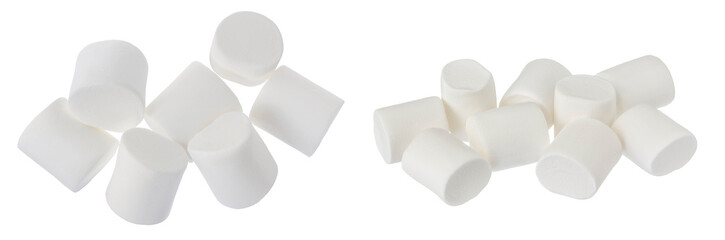 Marshmallow isolated on white background with clipping path and full depth of field. Top view. Flat lay