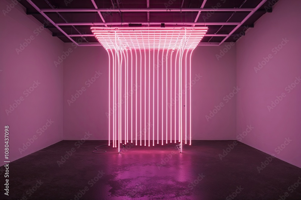 Poster 3d neon display with glowing cascading arcs in a luminous void