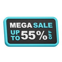 mega sale up to 55% off 3d icon isolated on the white background