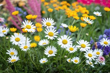 Obraz premium Vibrant and Cheerful Daisy Layout Celebrating Nature's Beauty