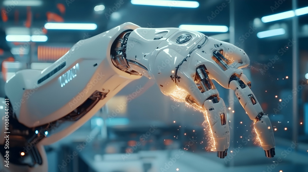 Poster industrial robot arm in smart factory a?
