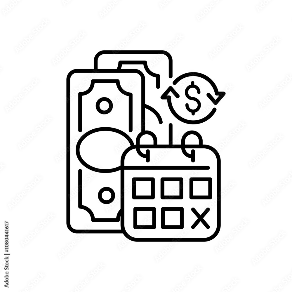 Aufkleber regular payments linear icon. coverage term. determined interval. recurring payment. thin line custo