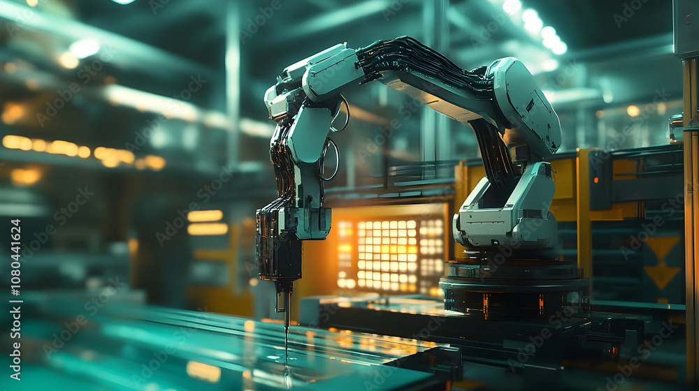 Poster industrial robot arm in smart factory a?