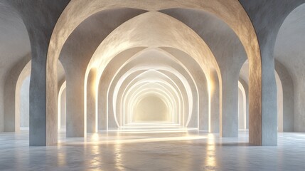 Fototapeta premium A serene, illuminated archway interior with smooth surfaces.