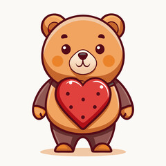 Cute Valentine's Day Bear Holding Heart Illustration