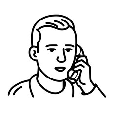 Obraz premium Minimalist Black and White Line Art of a Man on the Phone - Vector Illustration